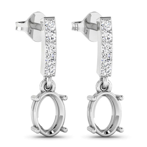 0.14 Carat Genuine White Diamond 14K White Gold Semi Mount Earrings - holds 7x5mm Oval Gemstones Bids.com