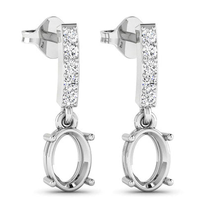 0.14 Carat Genuine White Diamond 14K White Gold Semi Mount Earrings - holds 7x5mm Oval Gemstones Bids.com