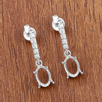 0.14 Carat Genuine White Diamond 14K White Gold Semi Mount Earrings - holds 7x5mm Oval Gemstones Bids.com