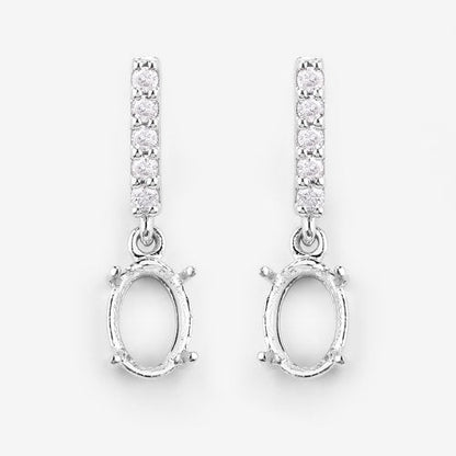 0.14 Carat Genuine White Diamond 14K White Gold Semi Mount Earrings - holds 7x5mm Oval Gemstones Bids.com