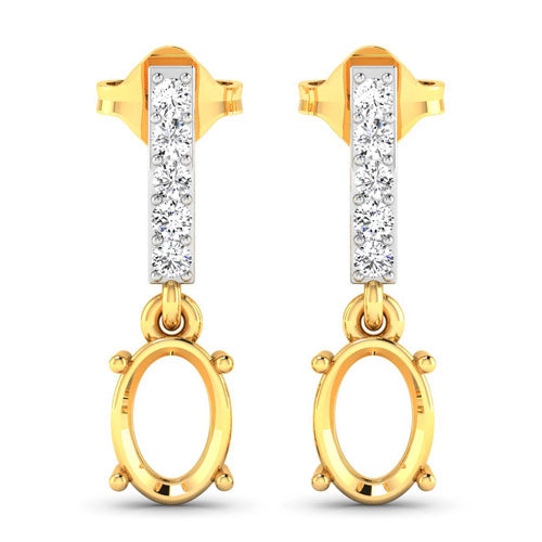 0.14 Carat Genuine White Diamond 14K Yellow Gold Semi Mount Earrings - holds 7x5mm Oval Gemstones Bids.com