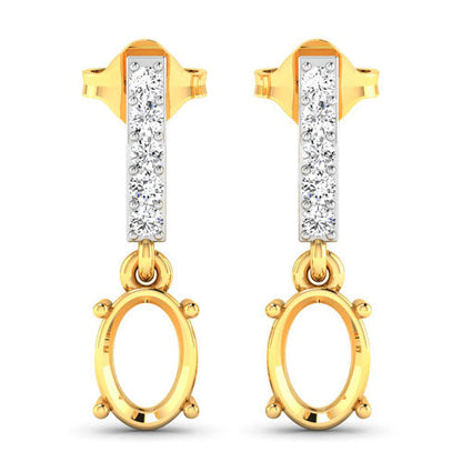 0.14 Carat Genuine White Diamond 14K Yellow Gold Semi Mount Earrings - holds 7x5mm Oval Gemstones Bids.com