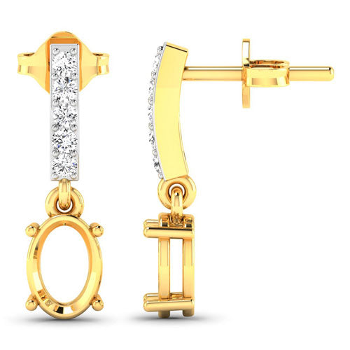 0.14 Carat Genuine White Diamond 14K Yellow Gold Semi Mount Earrings - holds 7x5mm Oval Gemstones Bids.com