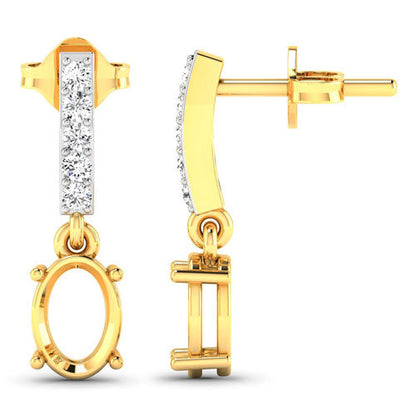 0.14 Carat Genuine White Diamond 14K Yellow Gold Semi Mount Earrings - holds 7x5mm Oval Gemstones Bids.com
