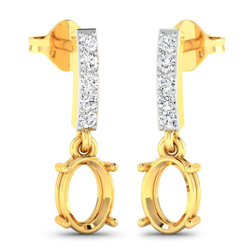 0.14 Carat Genuine White Diamond 14K Yellow Gold Semi Mount Earrings - holds 7x5mm Oval Gemstones Bids.com
