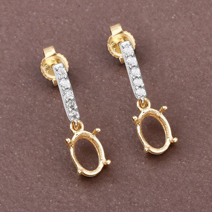 0.14 Carat Genuine White Diamond 14K Yellow Gold Semi Mount Earrings - holds 7x5mm Oval Gemstones Bids.com