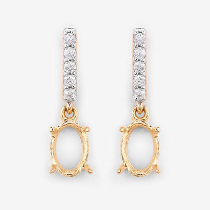 0.14 Carat Genuine White Diamond 14K Yellow Gold Semi Mount Earrings - holds 7x5mm Oval Gemstones Bids.com