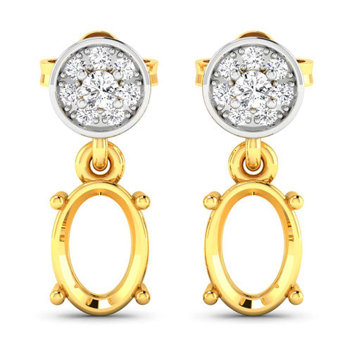 0.11 Carat Genuine White Diamond 14K Yellow Gold Semi Mount Earrings - holds 7x5mm Oval Gemstones Bids.com