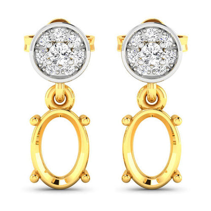 0.11 Carat Genuine White Diamond 14K Yellow Gold Semi Mount Earrings - holds 7x5mm Oval Gemstones Bids.com