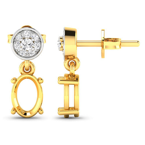 0.11 Carat Genuine White Diamond 14K Yellow Gold Semi Mount Earrings - holds 7x5mm Oval Gemstones Bids.com