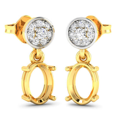 0.11 Carat Genuine White Diamond 14K Yellow Gold Semi Mount Earrings - holds 7x5mm Oval Gemstones Bids.com