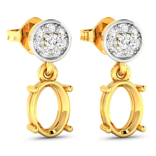 0.11 Carat Genuine White Diamond 14K Yellow Gold Semi Mount Earrings - holds 7x5mm Oval Gemstones Bids.com