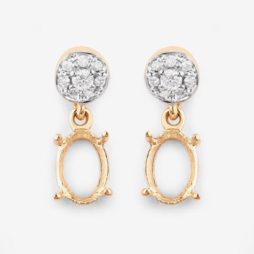 0.11 Carat Genuine White Diamond 14K Yellow Gold Semi Mount Earrings - holds 7x5mm Oval Gemstones Bids.com