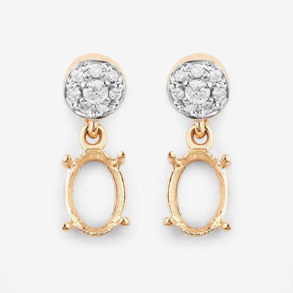 0.11 Carat Genuine White Diamond 14K Yellow Gold Semi Mount Earrings - holds 7x5mm Oval Gemstones Bids.com