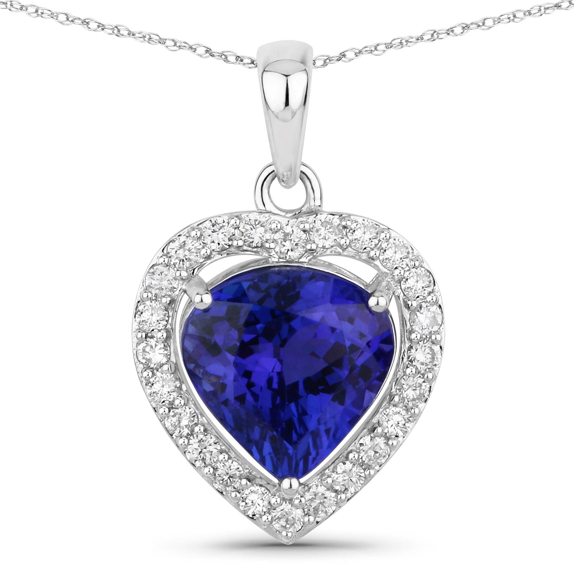 3.74 Carat Genuine Tanzanite and White Diamond 14K White Gold Pendant Bids.com