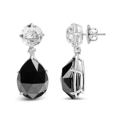 18K White Gold 1/5 Cttw Diamond with Round White Topaz and 20x15mm Pear Cut Black Onyx Gemstone Dangle Earring (G-H Color, SI1-SI2 Clarity) Bids.com