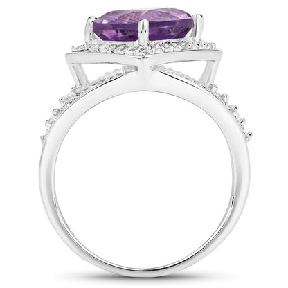 2.82 Carat Genuine Amethyst and White Topaz .925 Sterling Silver Ring Bids.com
