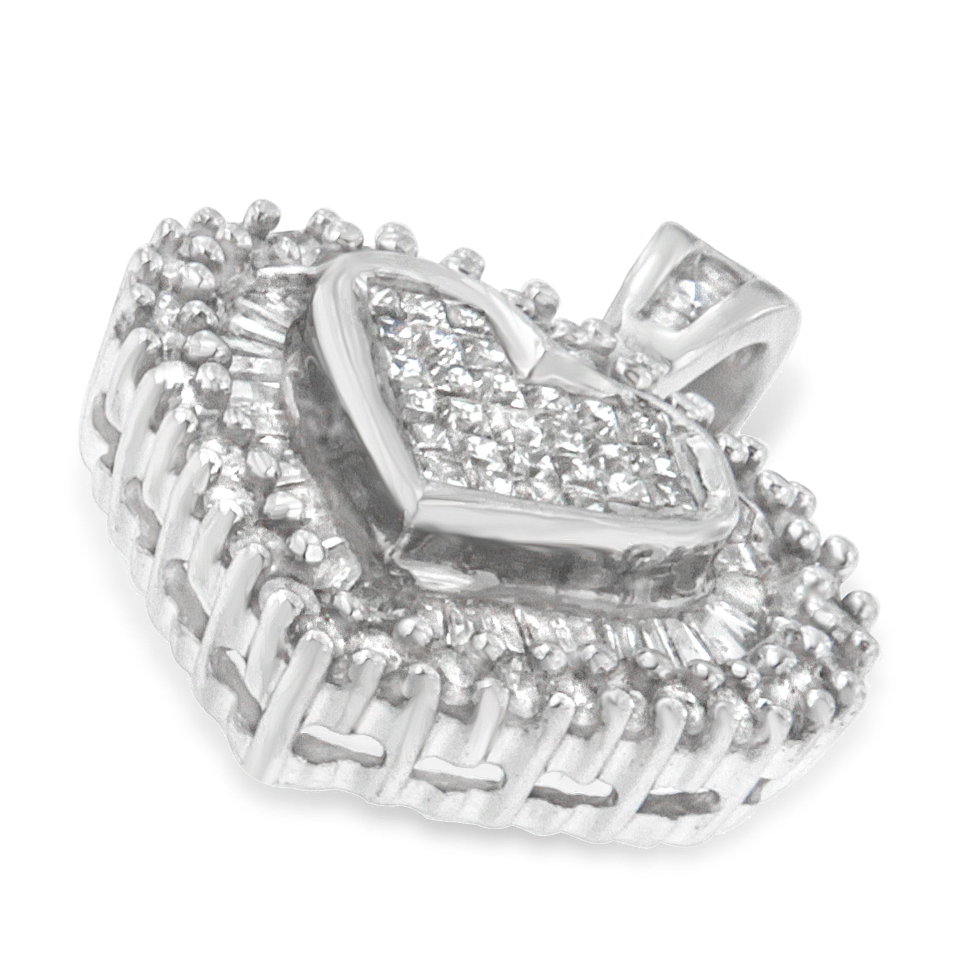 10K White Gold 1 cttw Multi Cut 1 cttw Diamond Heart Pendant Necklace (H-I, I1-I2) Bids.com