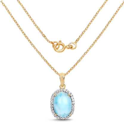 14K Yellow Gold Plated 13.55 Carat Genuine Larimar and White Topaz .925 Sterling Silver Pendant Bids.com