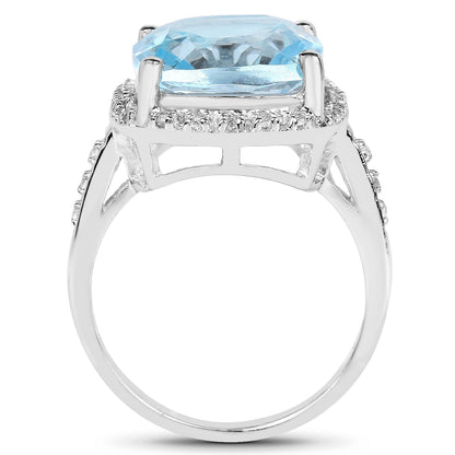 7.18 Carat Genuine Blue Topaz and White Topaz .925 Sterling Silver Ring Bids.com