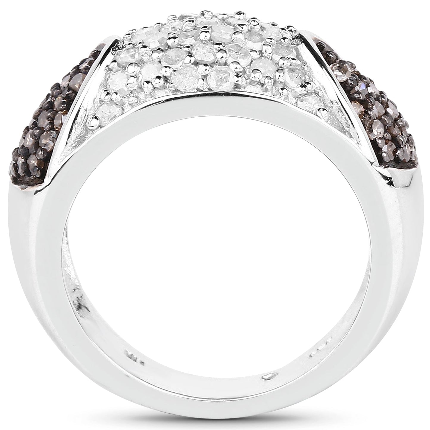 0.94 Carat Genuine Champagne Diamond and White Diamond .925 Sterling Silver Ring Bids.com