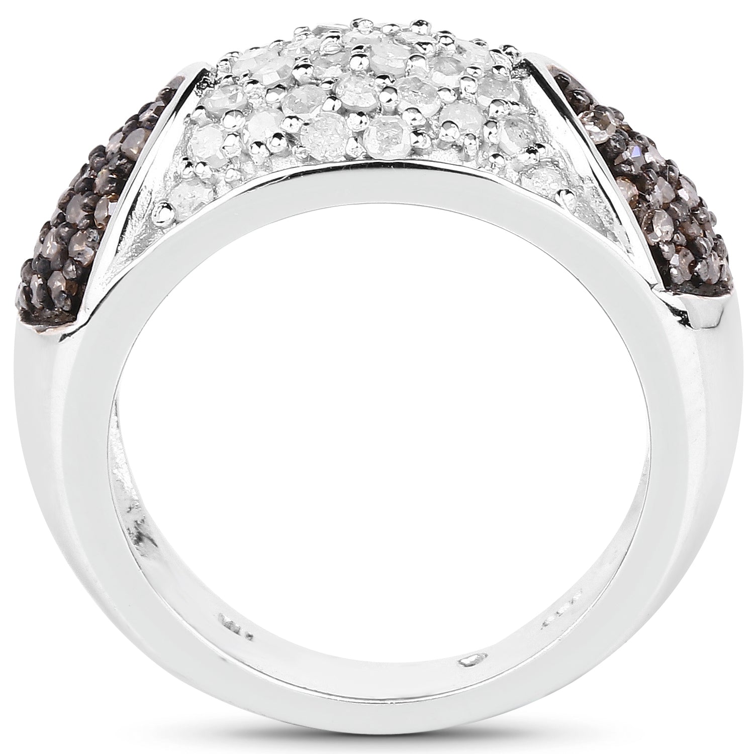 0.94 Carat Genuine Champagne Diamond and White Diamond .925 Sterling Silver Ring Bids.com