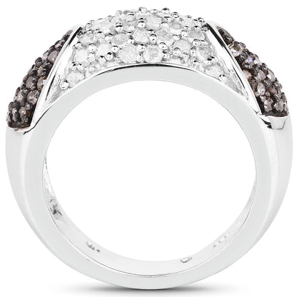 0.94 Carat Genuine Champagne Diamond and White Diamond .925 Sterling Silver Ring Bids.com