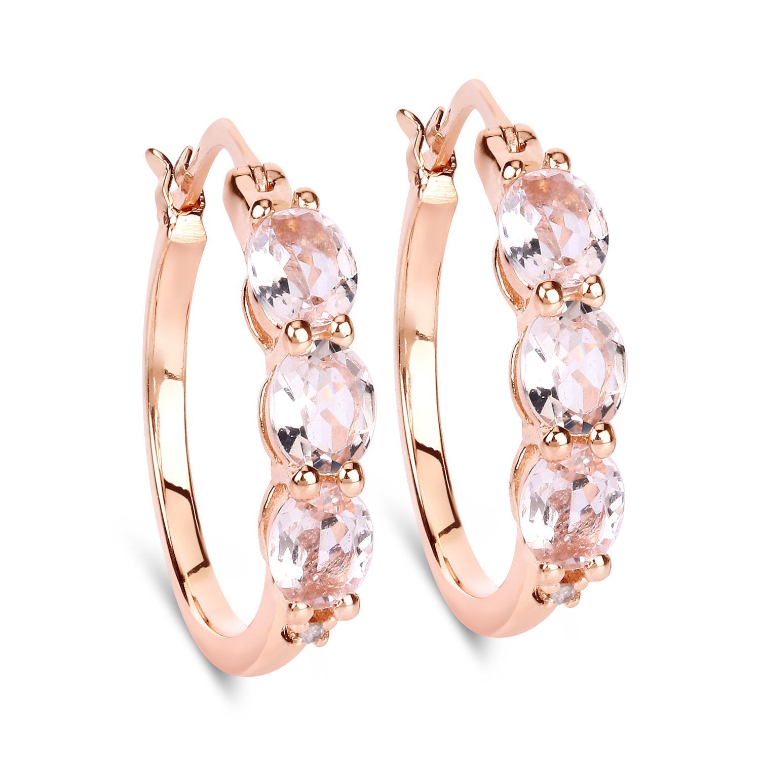 1.63 Carat Genuine Morganite and White Diamond .925 Sterling Silver Earrings Bids.com