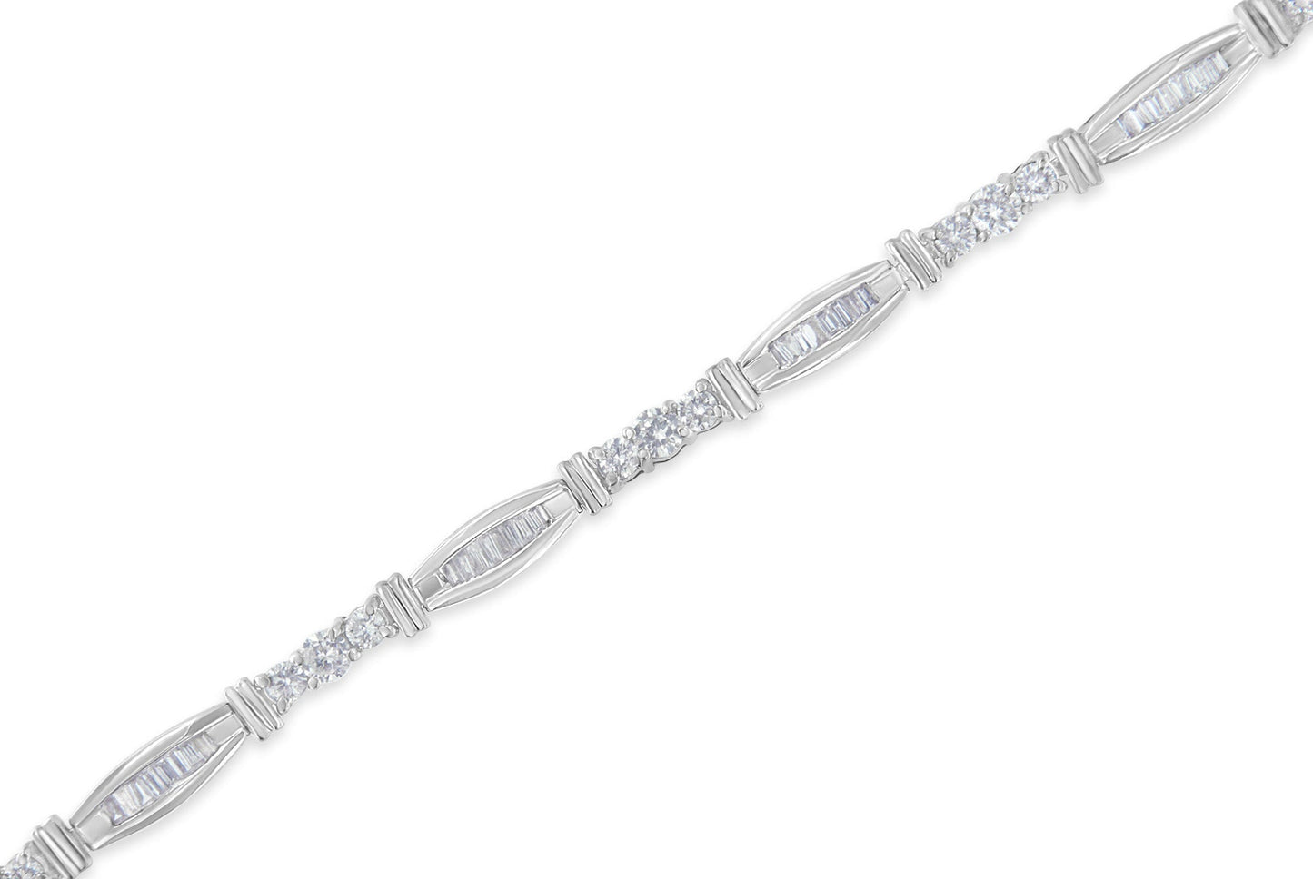 10K White Gold Geometric Pattern Diamond Tennis Bracelet (3 cttw, H-I Color, SI2-I1 Clarity) Bids.com