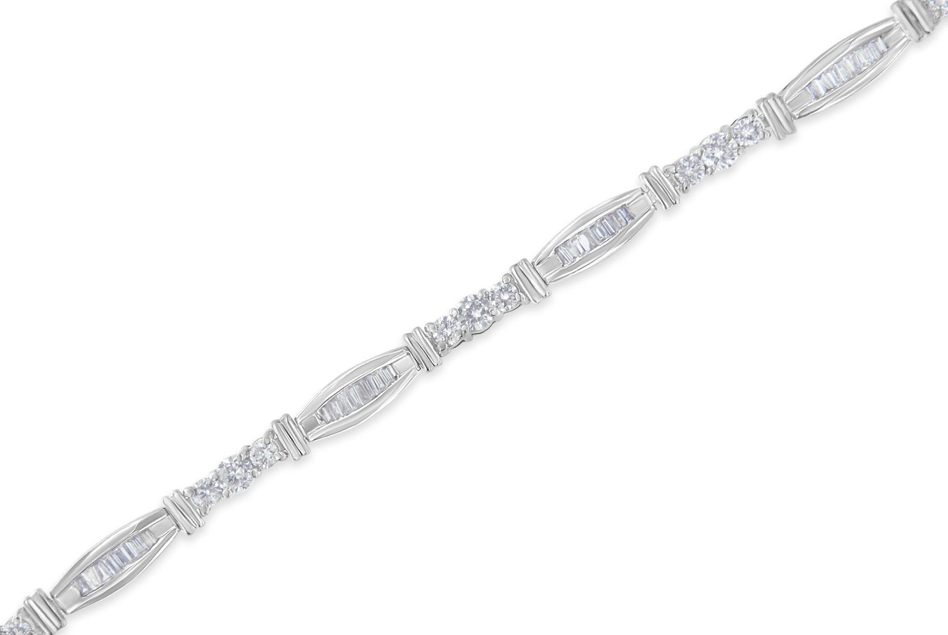10K White Gold Geometric Pattern Diamond Tennis Bracelet (3 cttw, H-I Color, SI2-I1 Clarity) Bids.com