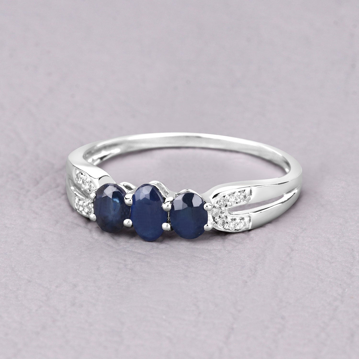 0.73 Carat Genuine Blue Sapphire and White Diamond 14K White Gold Ring Bids.com