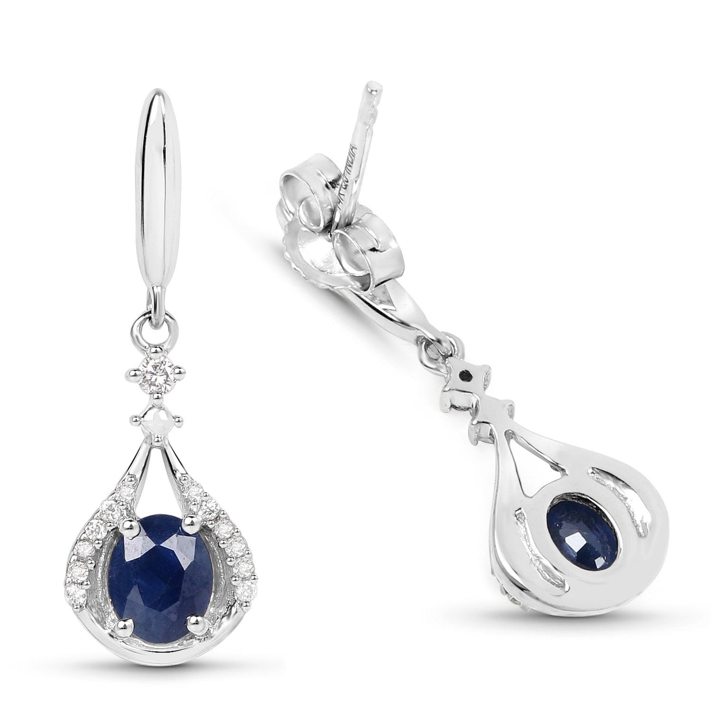 0.86 Carat Genuine Blue Sapphire and White Diamond 14K White Gold Earrings Bids.com