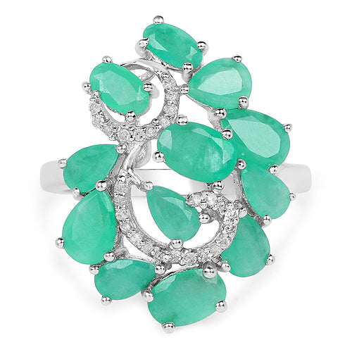 3.57 Carat Genuine Emerald and White Diamond .925 Sterling Silver Ring Bids.com