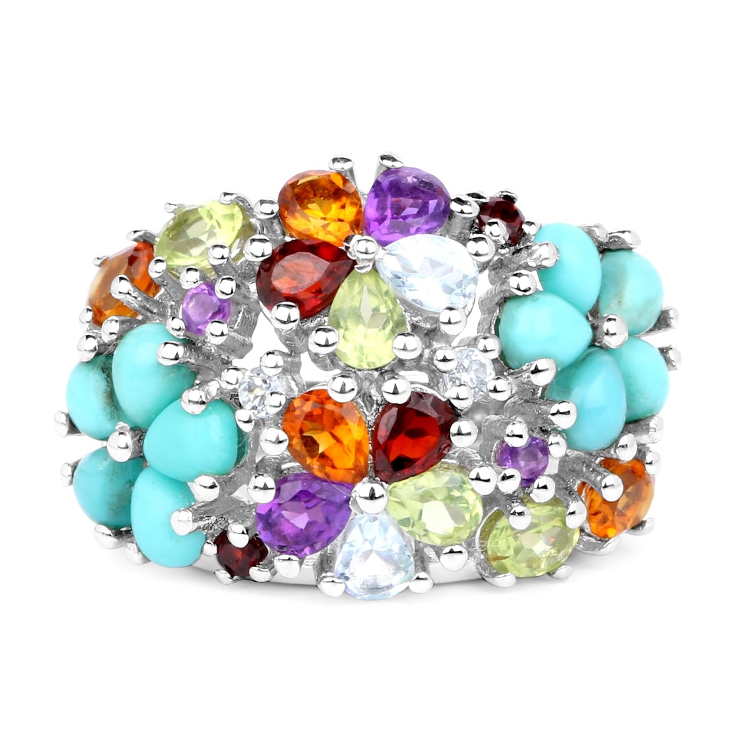 4.03 Carat Genuine Multi Stones .925 Sterling Silver Ring Bids.com