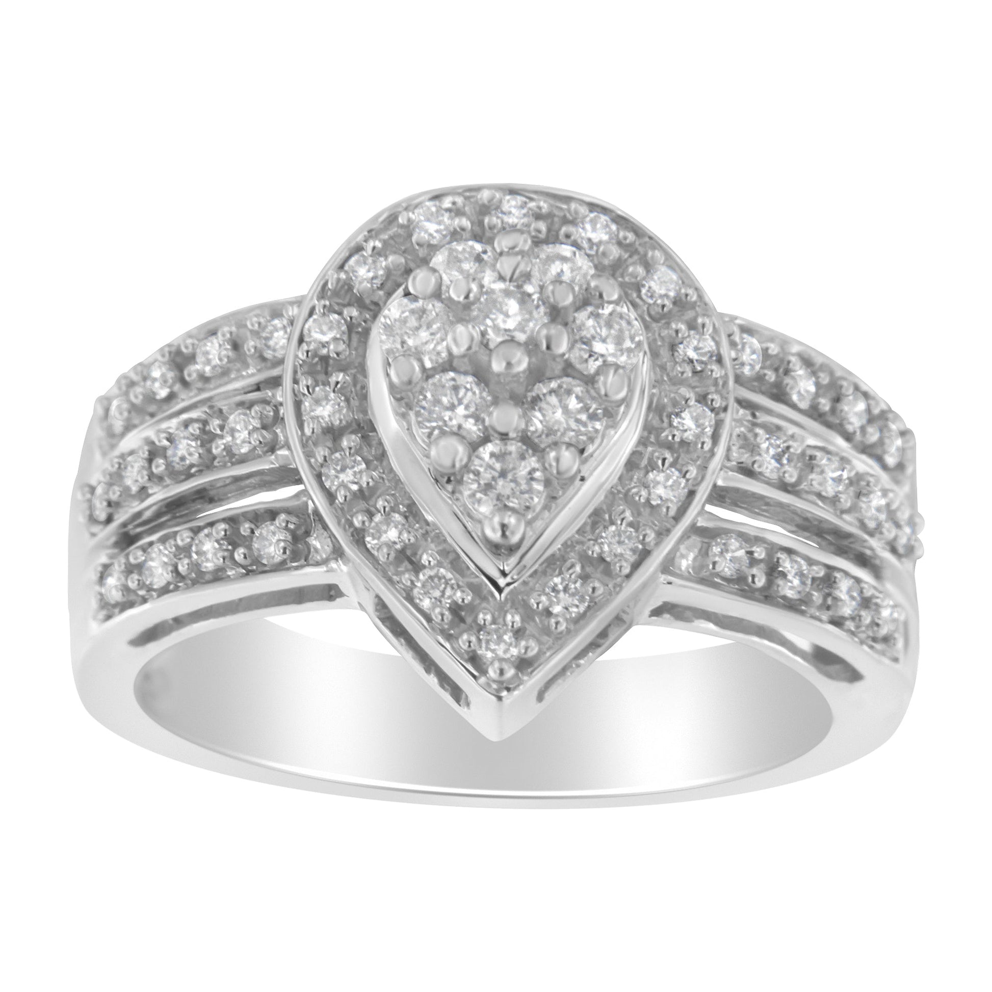 10K White Gold Round Cut Diamond Teardrop Ring (1/2 Cttw, H-I Color, SI2-I1 Clarity) - Size 6-1/2 Bids.com