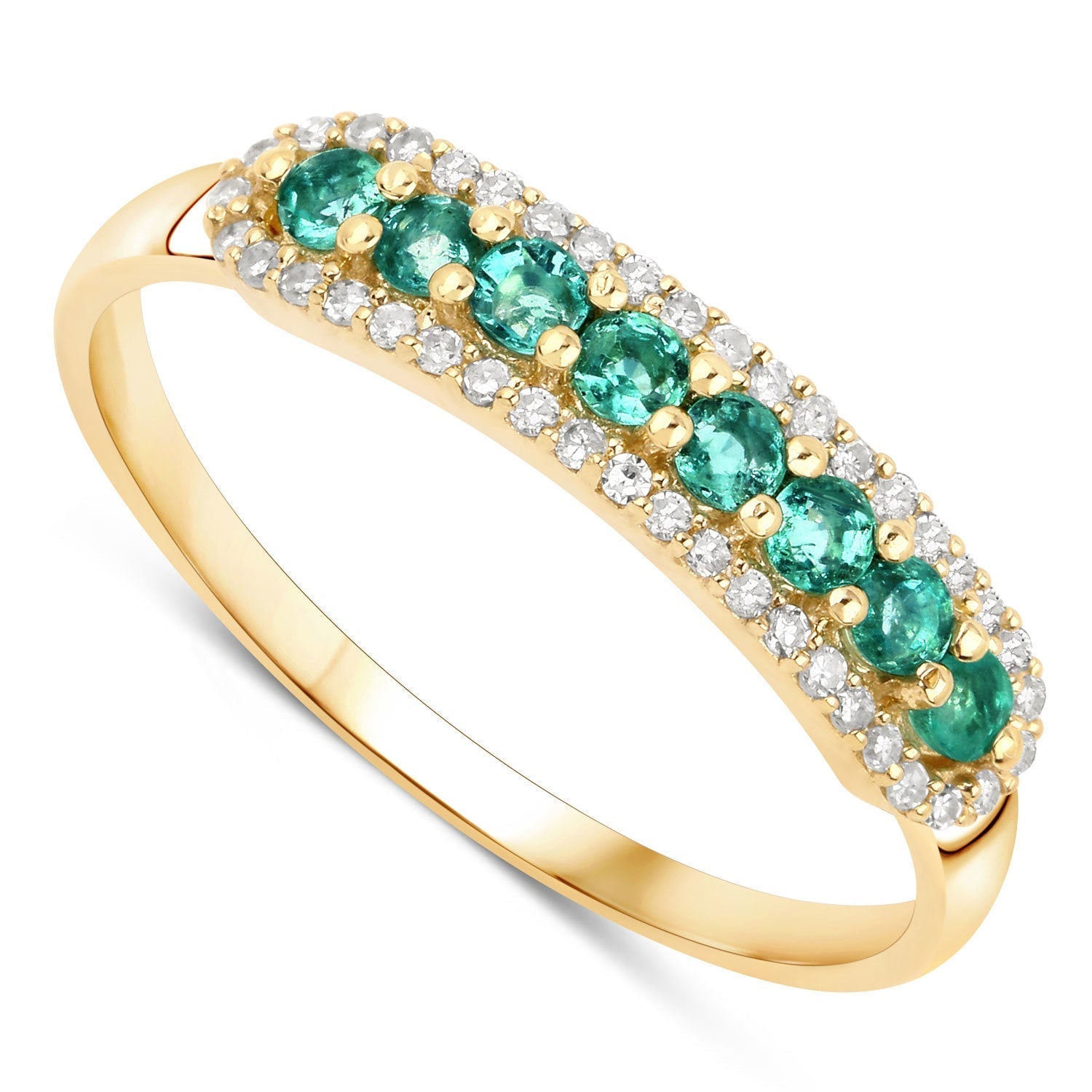 0.35 Carat Genuine Zambian Emerald and White Diamond 14K Yellow Gold Ring Bids.com