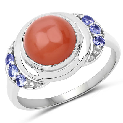 3.01 Carat Genuine Peach Moonstone and Tanzanite .925 Sterling Silver Ring Bids.com