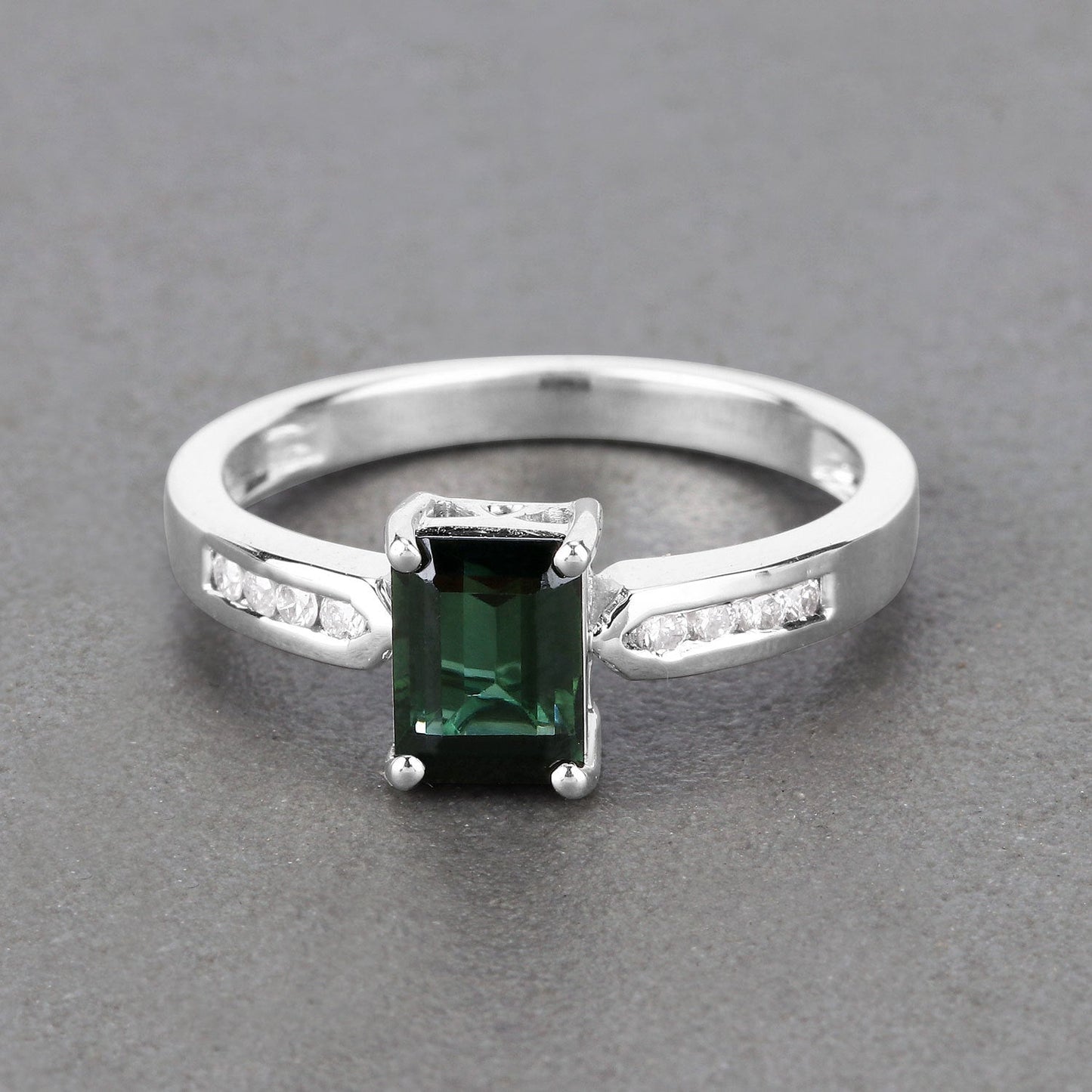 1.19 Carat Genuine Green Tourmaline and White Diamond 14K White Gold Ring Bids.com