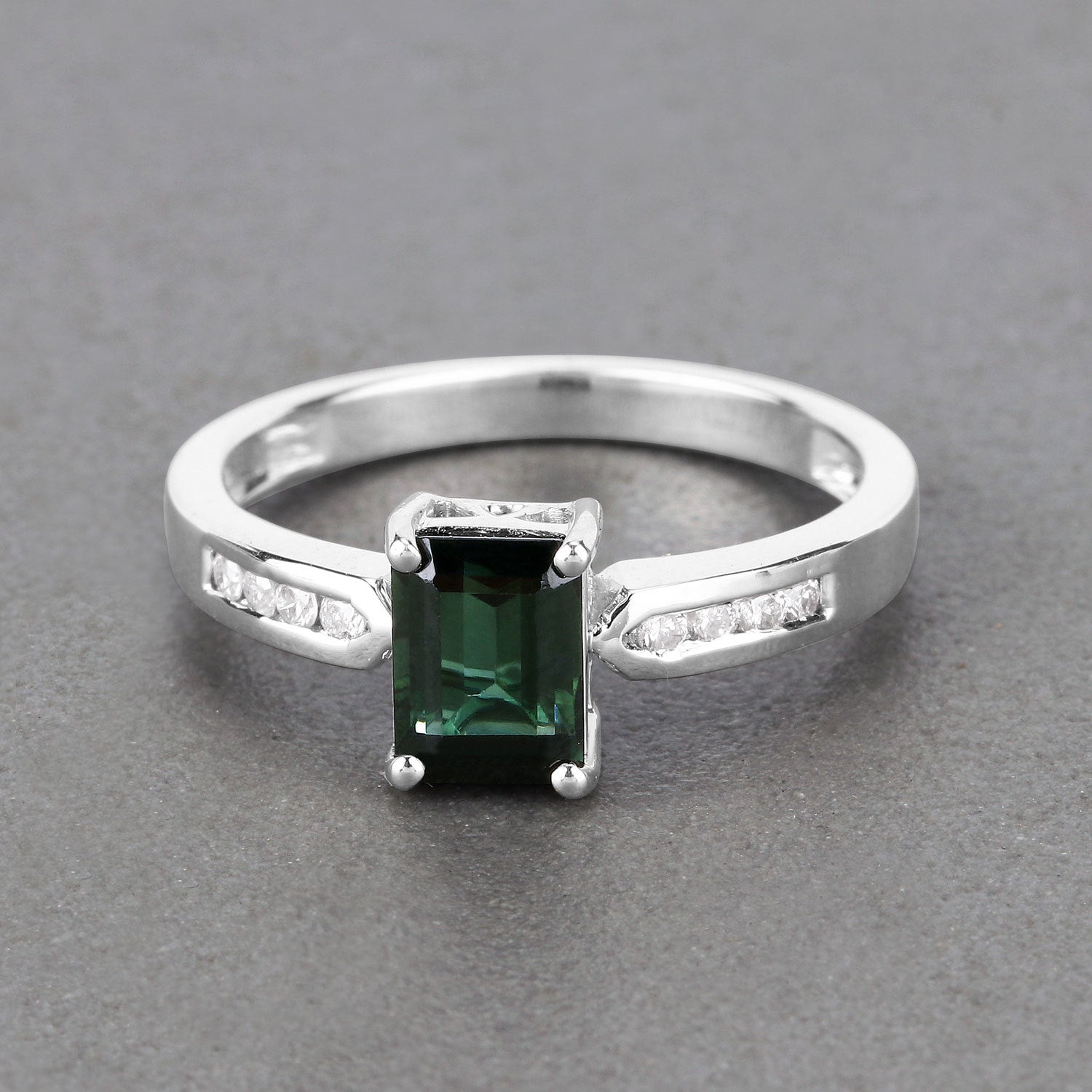1.19 Carat Genuine Green Tourmaline and White Diamond 14K White Gold Ring Bids.com
