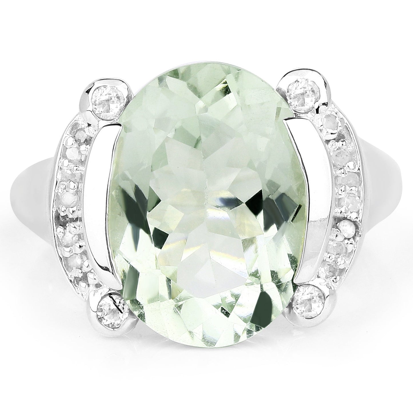 8.12 Carat Genuine Green Amethyst, White Topaz & White Diamond .925 Sterling Silver Ring Bids.com