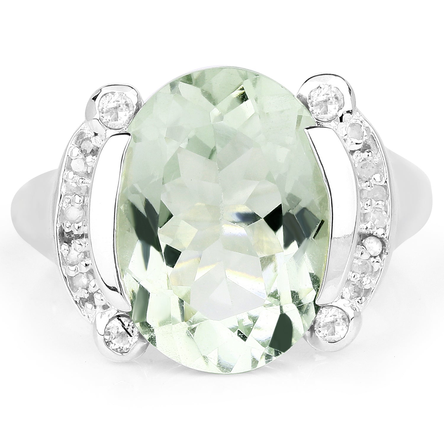 8.12 Carat Genuine Green Amethyst, White Topaz & White Diamond .925 Sterling Silver Ring Bids.com