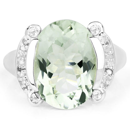 8.12 Carat Genuine Green Amethyst, White Topaz & White Diamond .925 Sterling Silver Ring Bids.com