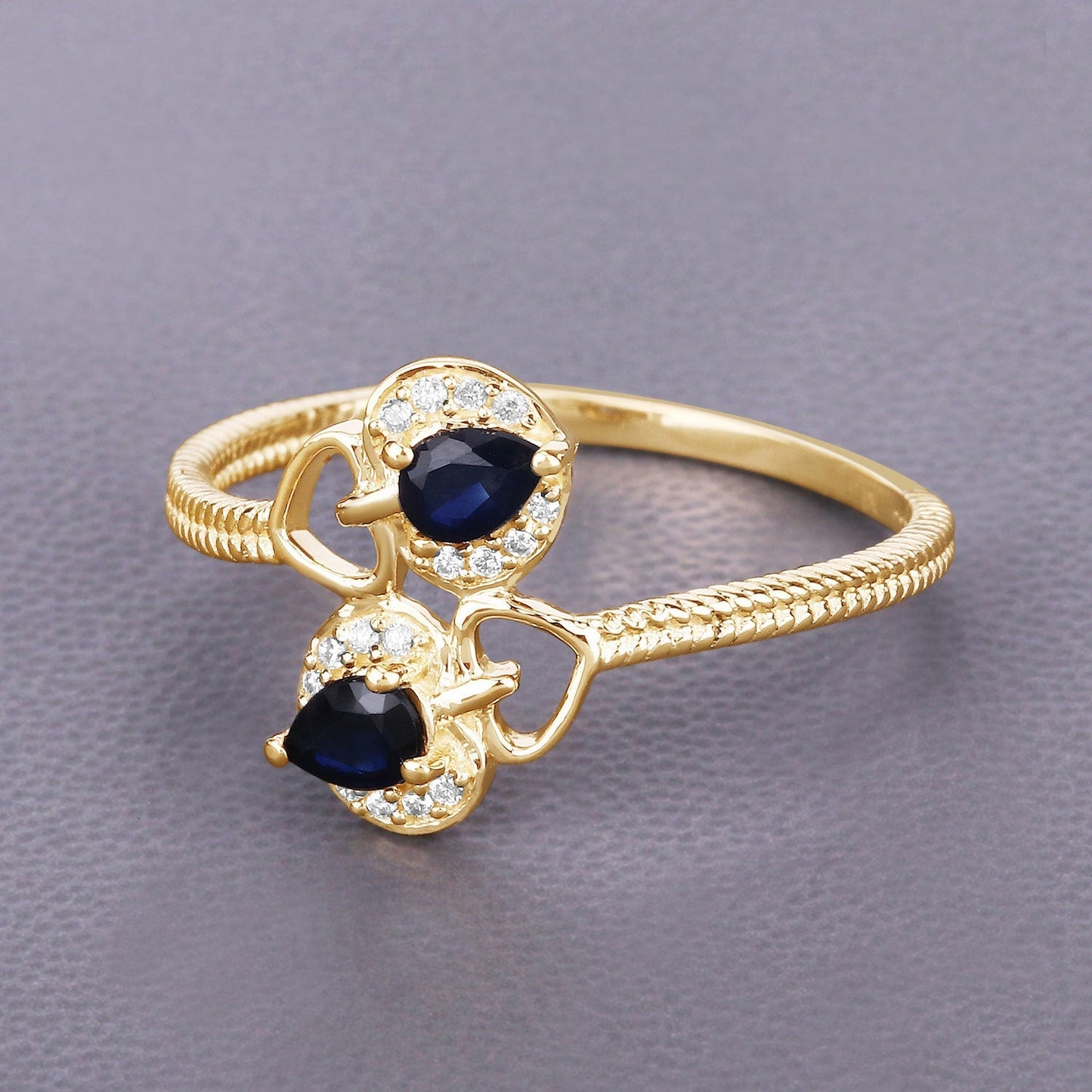 0.34 Carat Genuine Blue Sapphire and White Diamond 14K Yellow Gold Ring Bids.com