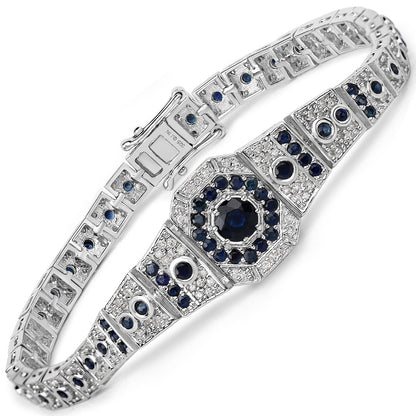 3.79 Carat Genuine Blue Sapphire and White Diamond .925 Sterling Silver Bracelet Bids.com