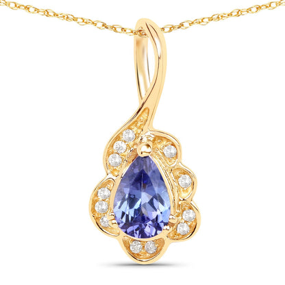 0.40 Carat Genuine Tanzanite and White Diamond 14K Yellow Gold Pendant Bids.com