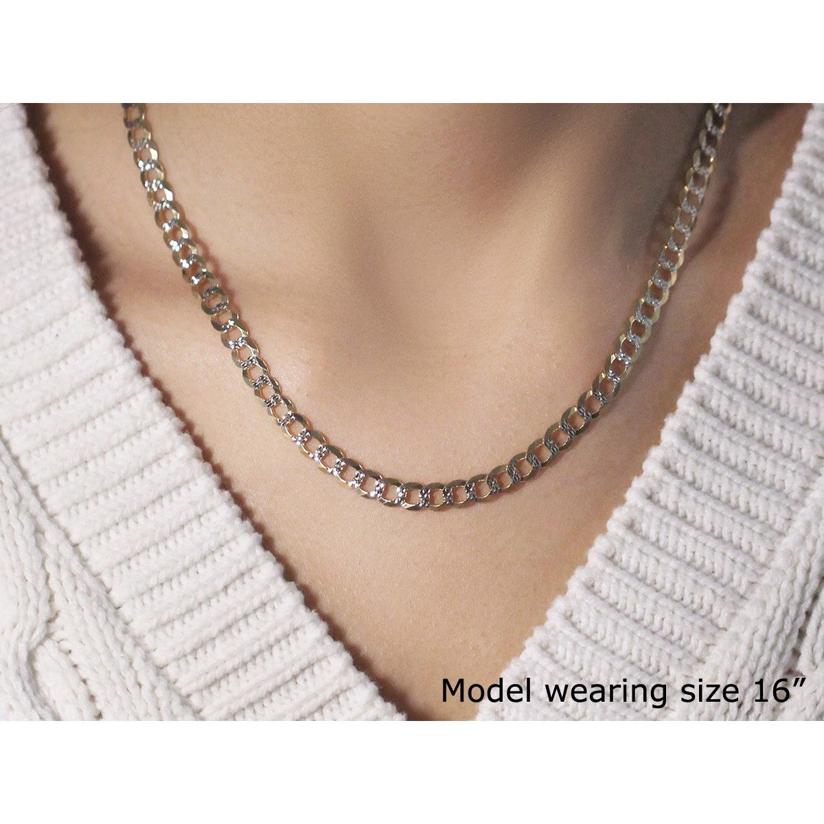 5.7mm 14k Two Tone Gold Pave Curb Chain Bids.com