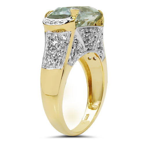 14K Yellow Gold Plated 6.81 Carat Genuine Green Amethyst & White Topaz .925 Sterling Silver Ring Bids.com