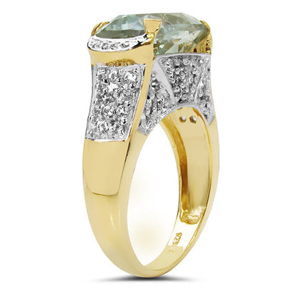 14K Yellow Gold Plated 6.81 Carat Genuine Green Amethyst & White Topaz .925 Sterling Silver Ring Bids.com