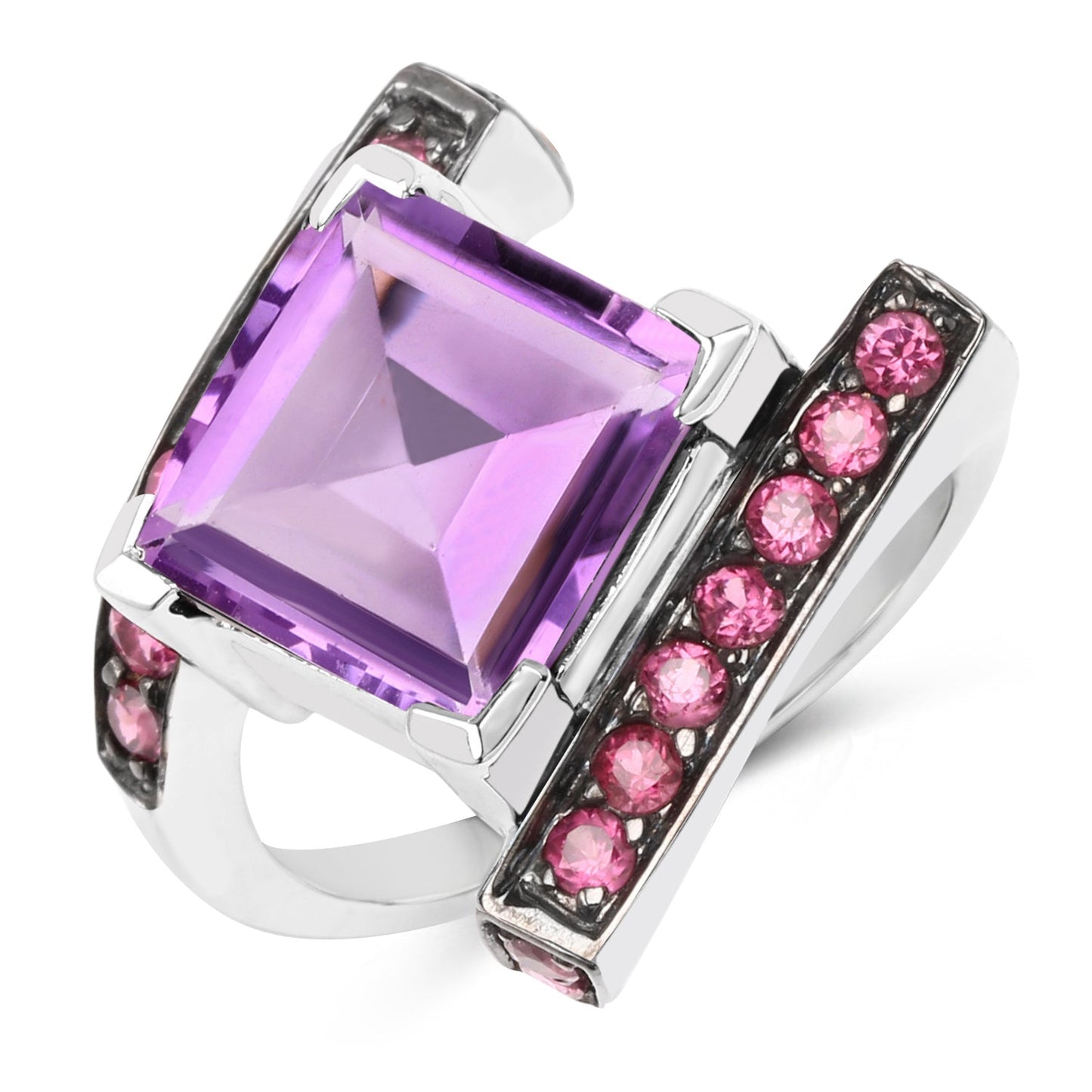6.90 Carat Genuine Amethyst and Rhodolite .925 Sterling Silver Ring Bids.com