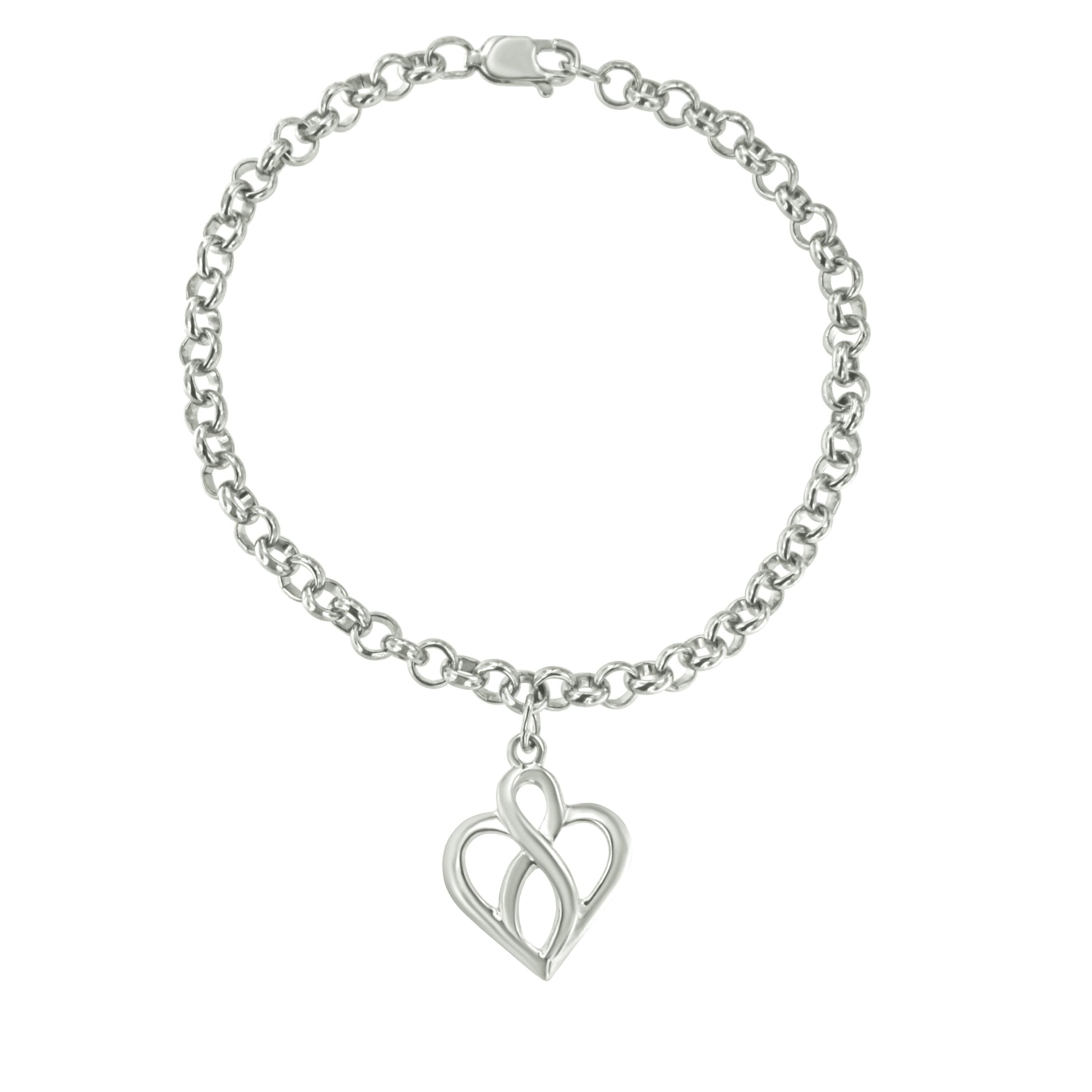 .925 Sterling Silver Open Heart with Center Vertical Infinity Chain Charm Bracelet - Size 7" Bids.com
